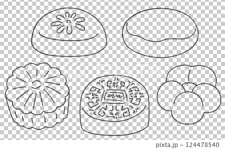 ゆるめシンプル和菓子セット2　線画 124478540