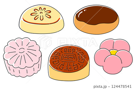ゆるめシンプル和菓子セット2　ベタ塗り 124478541