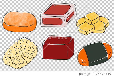 ゆるめシンプル和菓子セット1　ベタ塗り 124478549