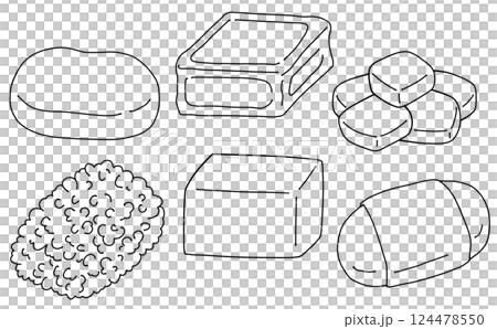 ゆるめシンプル和菓子セット1　線画 124478550