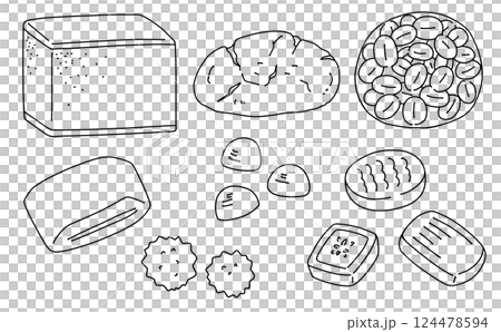 Loose and simple Japanese sweets set 6 Line drawing Loose and simple Japanese sweets set 6 Line drawing 124478594