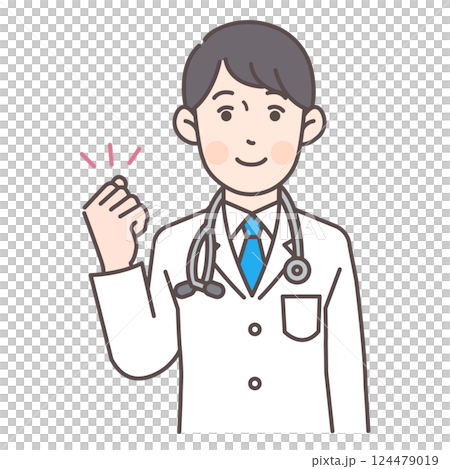 ガッツポーズするお医者さん 124479019