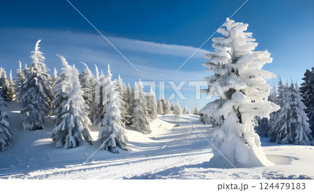 美しい冬の樹氷、雪に覆われた木々 美しい冬の樹氷、雪に覆われた木々 124479183