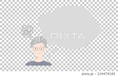 悩む高齢者と手書き吹き出しのベクターイラスト（相談・認知症） 124479188