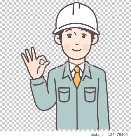 Male construction worker giving an OK sign Male construction worker giving an OK sign 124479309