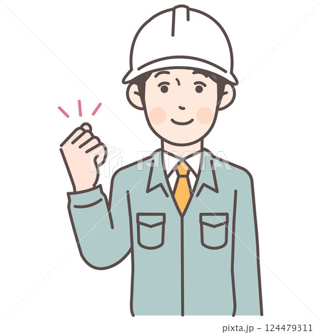 ガッツポーズする建設作業員男性 124479311