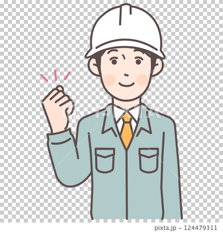 ガッツポーズする建設作業員男性 124479311