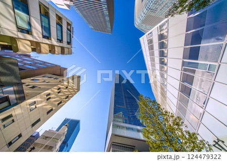 日本の東京都市景観 虎ノ門三丁目や虎ノ門ヒルズステーションタワー（虎ノ門ヒルズ駅）などを望む 124479322