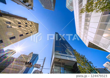 日本の東京都市景観 虎ノ門三丁目や虎ノ門ヒルズステーションタワー（虎ノ門ヒルズ駅）などを望む 124479323