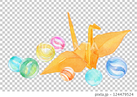 水彩插圖：彈珠和摺紙 124479524