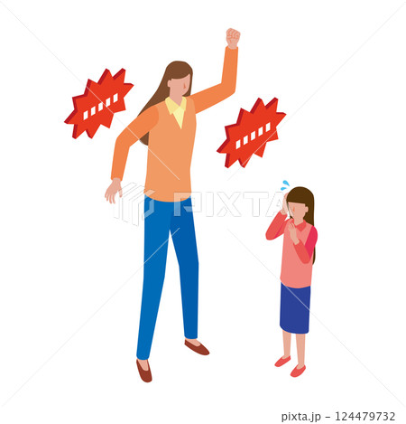 子どもを怒鳴りつける母親 子どもを怒鳴りつける母親 124479732