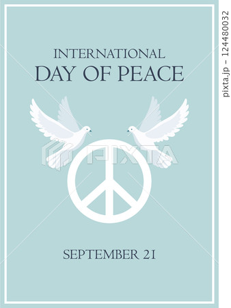International Day of Peace Minimalistic Flat Flyer Design with White Pigeons 124480032
