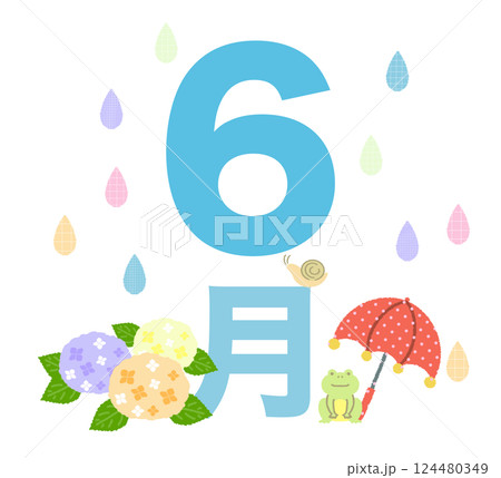 6月 梅雨の雨と傘をさすカエル 124480349