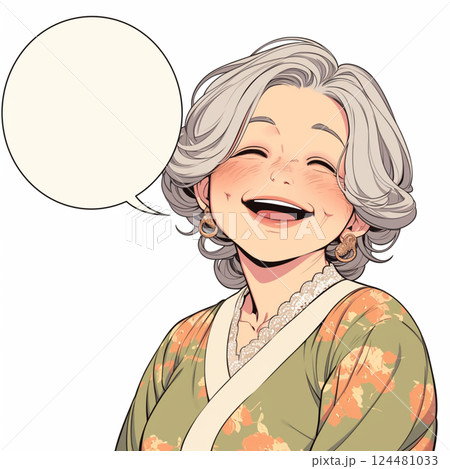 【フキダシ】話をする女性老人・シニアと吹き出し 124481033