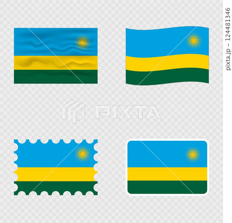 Rwanda national flag in four different styles. 124481346