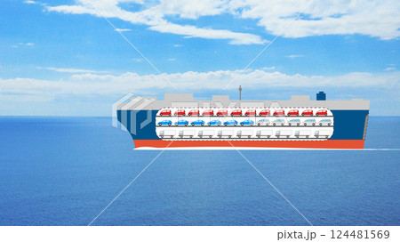 合成イメージ　内部が見える自動車運搬船 124481569