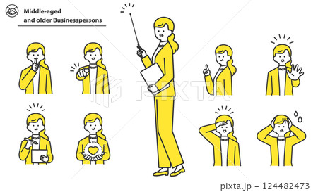 中高年のビジネスウーマン　表情とポーズのバリエーション　セット 124482473