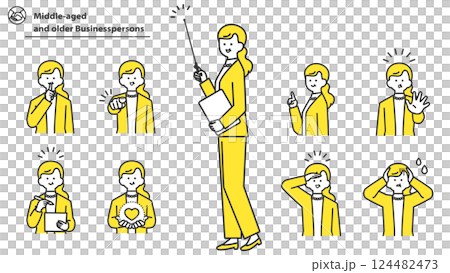 中高年のビジネスウーマン　表情とポーズのバリエーション　セット 124482473
