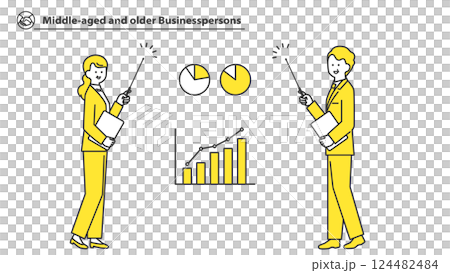 指示棒で説明する中高年のビジネスパーソン　全身アバター 124482484