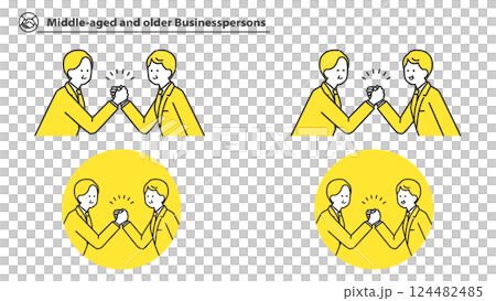 握手する中高年のビジネスパーソン　上半身セット 124482485