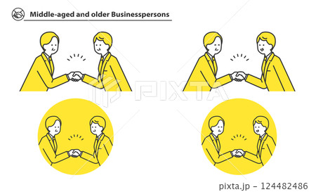 握手する中高年のビジネスパーソン　上半身セット 124482486