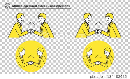 握手する中高年のビジネスパーソン　上半身セット 124482486