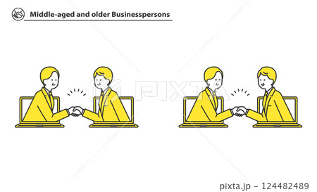 オンラインで握手する中高年のビジネスパーソン 124482489