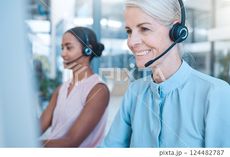 Call center, woman and headphones, phone call and contact, tech support or customer help desk company, employee consulting with client. Communication, worker and customer service or telemarketing. Call center, woman and headphones, phone call and contact, tech support or customer help desk company, employee consulting with client. Communication, worker and customer service or telemarketing. 124482787
