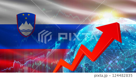 Global financial growth with Slovenia flag. Financial growth with Slovenia flag on economic background 124482835