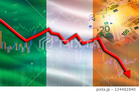 Ireland financial fall on economy market. Ireland financial crisis on economic graph Ireland financial fall on economy market. Ireland financial crisis on economic graph 124482840