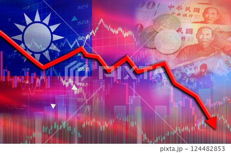 Financial fall of Taiwan on economy market. Taiwan financial crisis on economic graph Financial fall of Taiwan on economy market. Taiwan financial crisis on economic graph 124482853