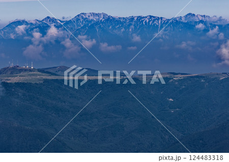 八ヶ岳連峰・蓼科山山頂から見る美ヶ原と剱立山連峰 八ヶ岳連峰・蓼科山山頂から見る美ヶ原と剱立山連峰 124483318