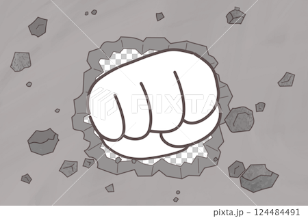 一拳打穿混凝土牆 — 牆壁破裂的插圖 124484491