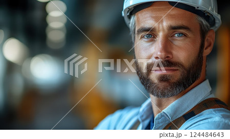 Confident construction worker indoors 124484643