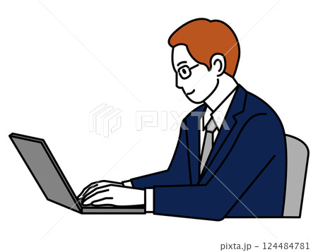 横から見たパソコンを操作する男性 横から見たパソコンを操作する男性 124484781