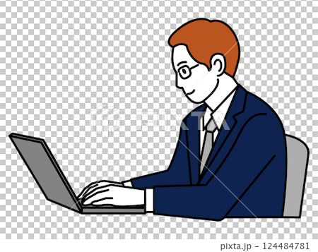 操作電腦的男人的側視圖 操作電腦的男人的側視圖 124484781