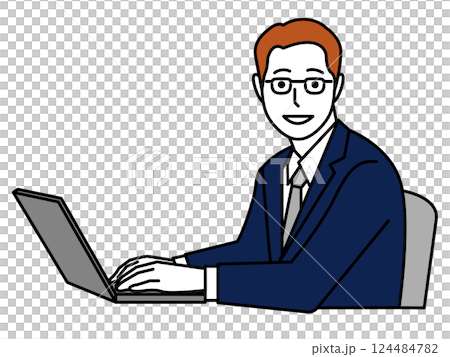 A man operating a computer, seen from the side with his face facing forward A man operating a computer, seen from the side with his face facing forward 124484782