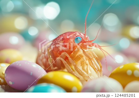 Vibrant shrimp in a colorful shell habitat 124485201