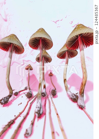 Surreal Pink Mushroom Cluster with Holographic Glow in Y2K Style 124485367