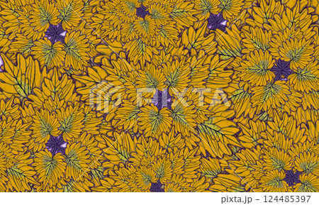 colorful yellow and brown tropical leaves spring nature pattern background 124485397