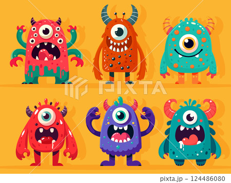 Cartoon Monsters Set Isolated Flat Illustration Cartoon Monsters Set Isolated Flat Illustration 124486080