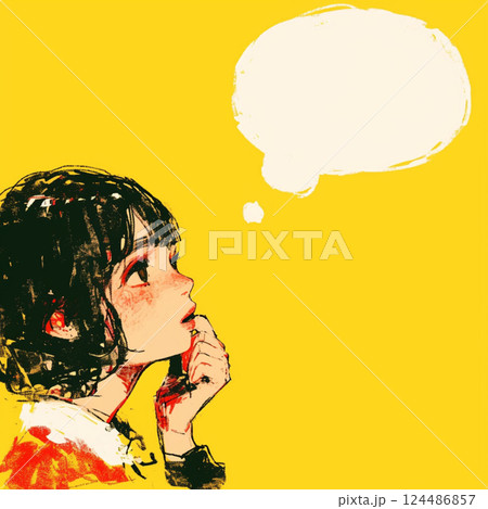 【フキダシ】考える女性と吹き出し 【フキダシ】考える女性と吹き出し 124486857