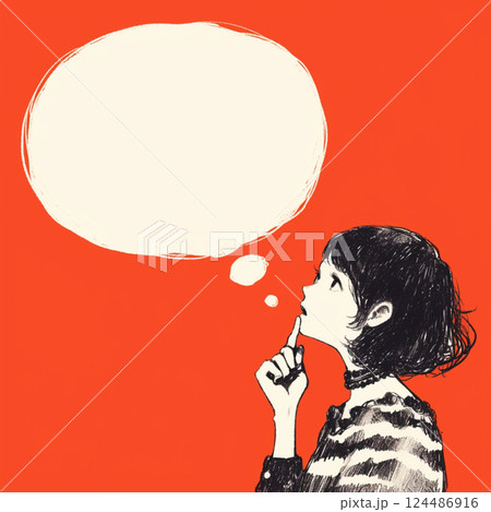 【フキダシ】考える女性と吹き出し 124486916