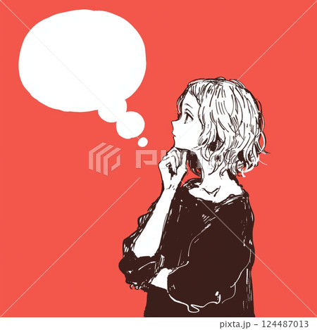 【フキダシ】考える女性と吹き出し 【フキダシ】考える女性と吹き出し 124487013