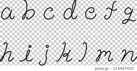 ペン字風の一筆書き風のアルファベット（a〜n） 124487420