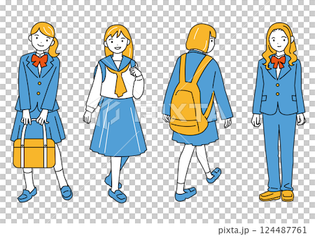 女子学生4人の全身図セット 124487761