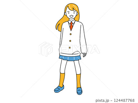 制服にセーターを重ね着した女子生徒 124487768