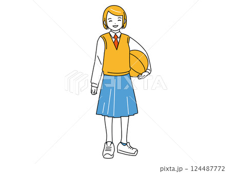 バスケットボールを持った女子生徒 124487772