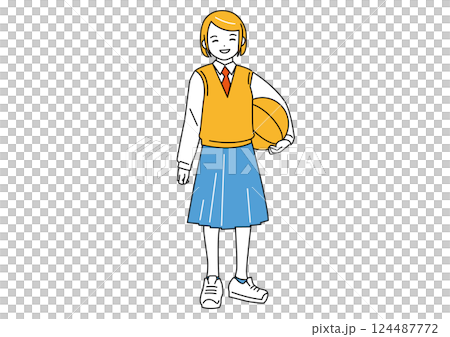 バスケットボールを持った女子生徒 124487772