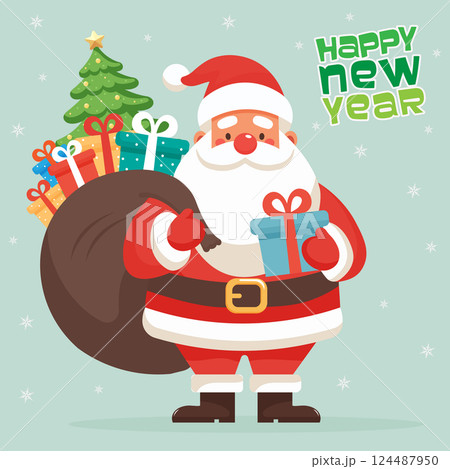 Santa Claus with a Bag of Christmas Presents Flat Illustration Santa Claus with a Bag of Christmas Presents Flat Illustration 124487950